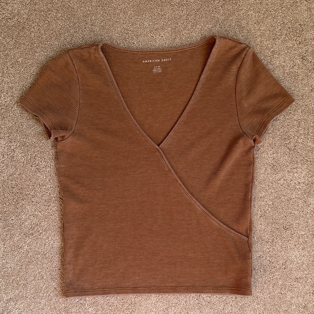 American Eagle Outfitters Women’s Burnt Orange Wrap Short Sleeve Top